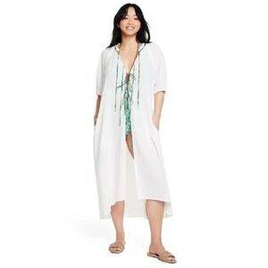 Rhode X Target Women XXL Kaftan Dress Floral Tie Front Maxi Puff Sleeve Cover Up